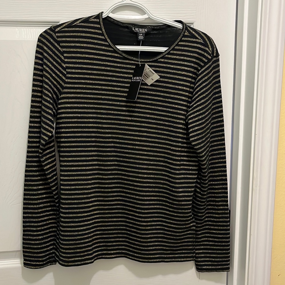 Lauren Ralph Lauren Metallic Gold and Black long sleeve shirt. Size Small. NWT!